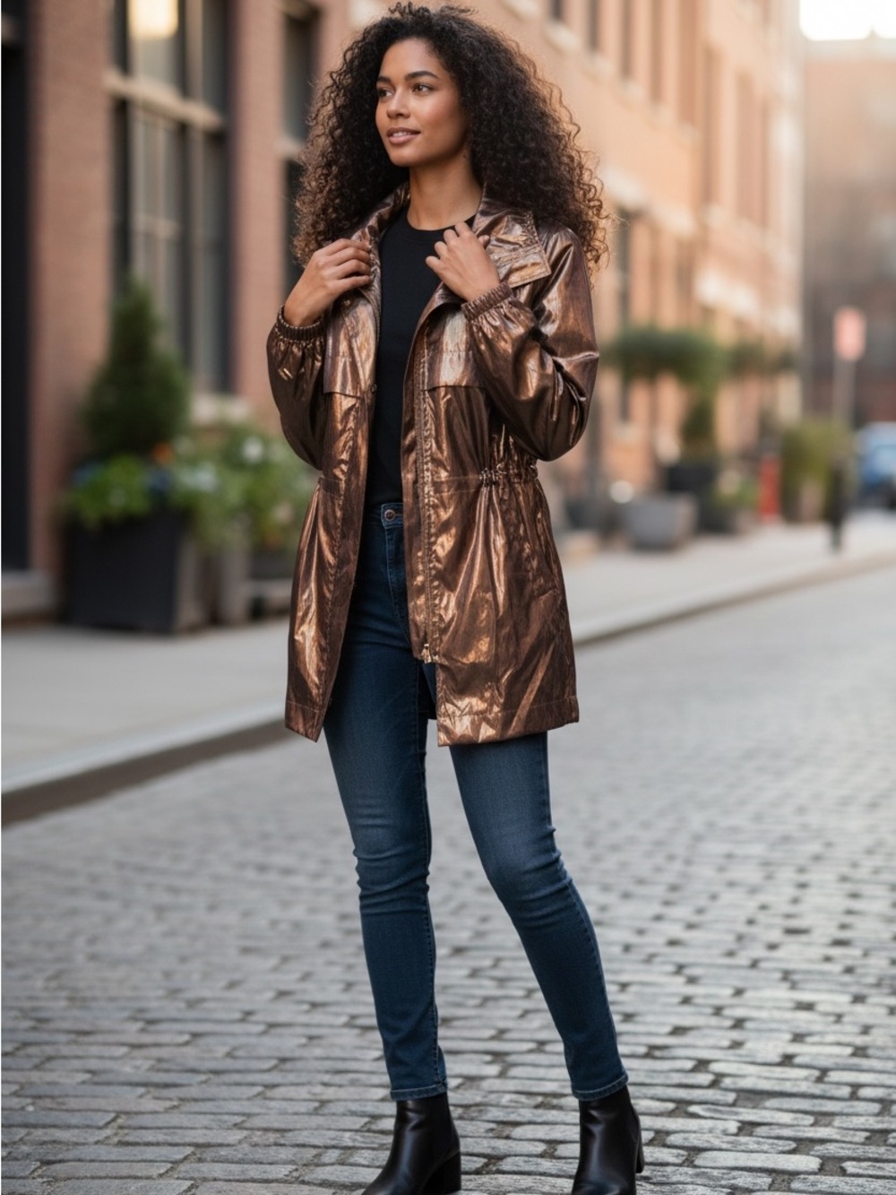 Carlisle Collections Bronze Metallic Jacket Trench Rain Coat